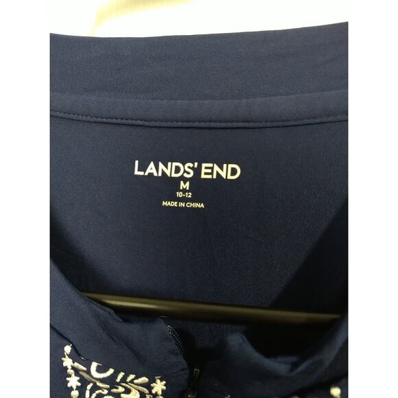 Lands Ends Woman M Swimsuit Coverup Navy Blue Zip White Embroidered Trim Long... - Picture 4 of 10